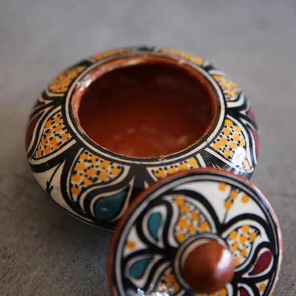Moroccan Ceramic Small Item Holder with Lid - Handcrafted, Colorful Decor - Picture 7 of 7